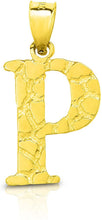 Load image into Gallery viewer, 10k Yellow Gold Nugget Style Block Personalized Initial Alphabet Pendant with Optional 18" Necklace