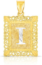 Load image into Gallery viewer, 10k Yellow and White Gold A-Z Initial Square (21 x 12 mm) Pendant with Optional Necklace, Small