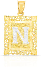 Load image into Gallery viewer, 10k Yellow and White Gold A-Z Initial Square (26 x 18.7 mm) Pendant with Optional Necklace, Large