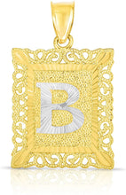 Load image into Gallery viewer, 10k Yellow and White Gold A-Z Initial Square (21 x 12 mm) Pendant with Optional Necklace, Small