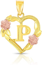 Load image into Gallery viewer, 10k Yellow and Rose Gold A-Z Initial Heart Pendant with Optional Necklace
