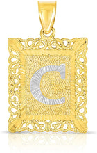 Load image into Gallery viewer, 10k Yellow and White Gold A-Z Initial Square (26 x 18.7 mm) Pendant with Optional Necklace, Large