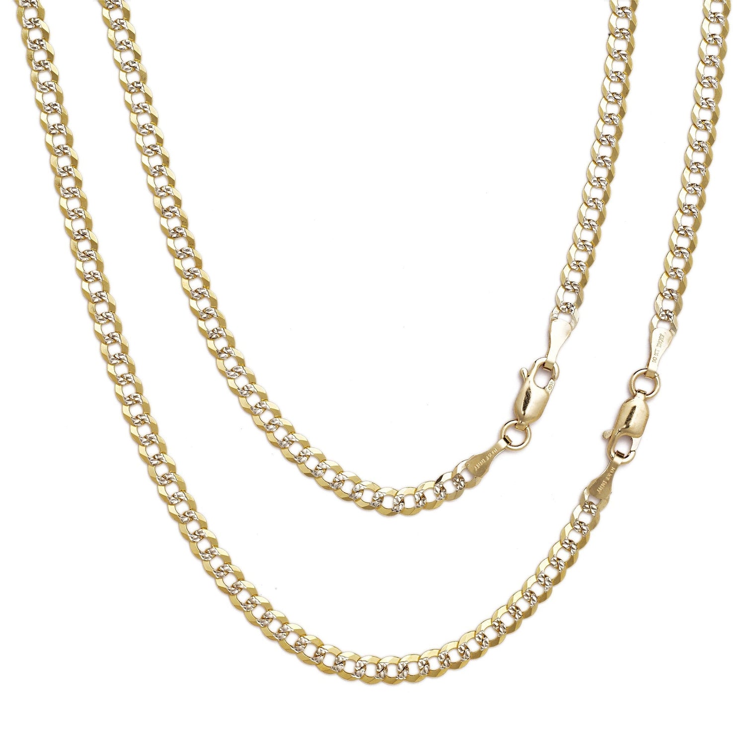 10k Curb Cuban Chain Necklace, 0.16 Inch (4mm), All Sizes, Sterling Silver or Fine Gold
