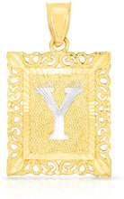 Load image into Gallery viewer, 10k Yellow and White Gold A-Z Initial Square (26 x 18.7 mm) Pendant with Optional Necklace, Large