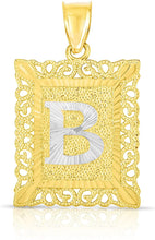 Load image into Gallery viewer, 10k Yellow and White Gold A-Z Initial Square (26 x 18.7 mm) Pendant with Optional Necklace, Large