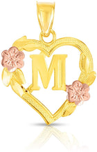 Load image into Gallery viewer, 10k Yellow and Rose Gold A-Z Initial Heart Pendant with Optional Necklace