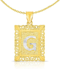 Load image into Gallery viewer, 10k Yellow and White Gold A-Z Initial Square (21 x 12 mm) Pendant with Optional Necklace, Small
