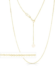 Load image into Gallery viewer, 10k Fine Gold 1mm Adjustable Link Cable Chain Necklace with Small Heart Charm, 22"
