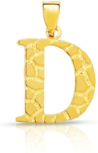 Load image into Gallery viewer, 10k Yellow Gold Nugget Style Block Personalized Initial Alphabet Pendant with Optional 18" Necklace