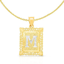 Load image into Gallery viewer, 10k Yellow and White Gold A-Z Initial Square (21 x 12 mm) Pendant with Optional Necklace, Small