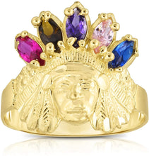 Load image into Gallery viewer, 10k Yellow Gold 16mm Indian Tribal Chief Head CZ Ring All Ring Sizes