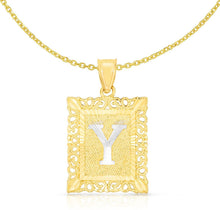 Load image into Gallery viewer, 10k Yellow and White Gold A-Z Initial Square (21 x 12 mm) Pendant with Optional Necklace, Small