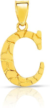 Load image into Gallery viewer, 10k Yellow Gold Nugget Style Block Personalized Initial Alphabet Pendant with Optional 18" Necklace