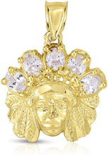 Load image into Gallery viewer, 10k Yellow Gold Variation of Color Stone Native American Indian Tribal Chief Head Pendant, (0.75" x 0.65")