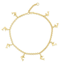 Load image into Gallery viewer, 10k Fine Gold Dolphin Fish Charm Anklet, Extendable 9 - 10 inch
