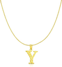 Load image into Gallery viewer, 10k Yellow Gold Nugget Style Block Personalized Initial Alphabet Pendant with Optional 18" Necklace