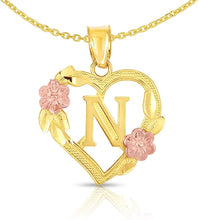 Load image into Gallery viewer, 10k Yellow and Rose Gold A-Z Initial Heart Pendant with Optional Necklace
