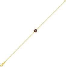 Load image into Gallery viewer, 14k Yellow Gold Heart Shape Gemstone Charm Link Bracelet, 7 Inch (Blue Topaz, Amethyst, Garnet, Citrine, or White Topaz)
