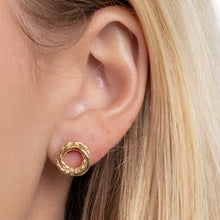 Load image into Gallery viewer, 14k Yellow Gold 11.3mm Interlocking Textured Trinity Stud Earrings

