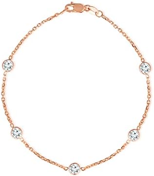 14k Rose Gold 4mm Round Created Cubic Zirconia (CZ) Birthstone Cable Bracelet or Anklet