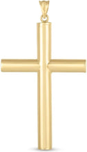 Load image into Gallery viewer, 14k Yellow Gold 1.5" Classic Cylinder Tube Cross Charm Pendant with optional Adjustable Chain Necklace
