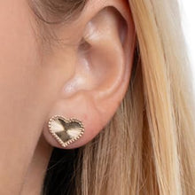 Load image into Gallery viewer, 14k Yellow Gold 10.5mm x 12mm Radiating Textured Heart Stud Earrings
