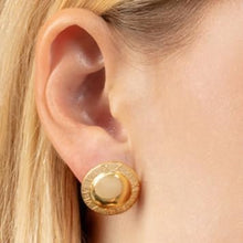 Load image into Gallery viewer, 14k Yellow Gold 17mm Roman Numeral Button Stud Earrings
