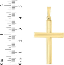Load image into Gallery viewer, 14k Yellow Gold 1.2" Single Ribbed or 1.6" Triple Ribbed Cross Charm Pendant with optional Adjustable Chain Necklace

