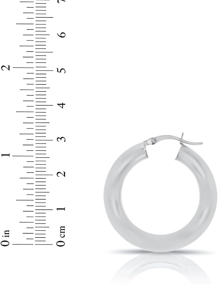 10k White Gold 25mm x 5mm High Polish Round Tube Hoop Earrings