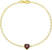Load image into Gallery viewer, 14k Yellow Gold Heart Shape Gemstone Charm Link Bracelet, 7 Inch (Blue Topaz, Amethyst, Garnet, Citrine, or White Topaz)
