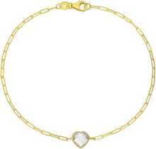 Load image into Gallery viewer, 14k Yellow Gold Heart Shape Gemstone Charm Link Bracelet, 7 Inch (Blue Topaz, Amethyst, Garnet, Citrine, or White Topaz)
