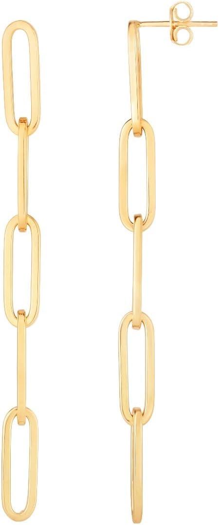 14k Yellow Gold 76mm Paperclip Chain Dangle Earrings