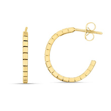 Load image into Gallery viewer, 14k Yellow Gold 19mm Brick Omega Hoop Earrings
