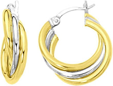 Load image into Gallery viewer, 14k Yellow Gold and White Gold 24mm Polished Triple Row Hoop Earrings

