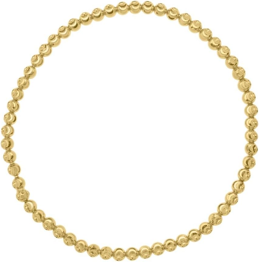 14k Yellow Gold or White Gold or Rose Gold 3mm Moon-Cut Bead Chain Stretch Bracelet