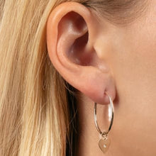 Load image into Gallery viewer, 14k Yellow Gold 32.8mm x 8mm CZ Heart Charm Hoop Earrings
