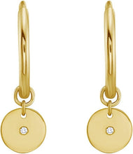Load image into Gallery viewer, 14k Yellow Gold 20.6mm x 6.3mm CZ Disc Charm Hoop Earrings
