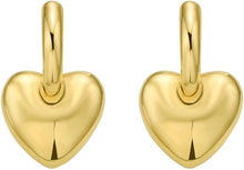 Load image into Gallery viewer, 14k Yellow Gold 32.4mm x 18.6mm Puffy Heart Dangle Huggie Hoops Earrings
