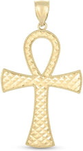 Load image into Gallery viewer, 14k Yellow Gold 1.1" Diamond Cut Ankh Cross Charm Pendant with optional Adjustable Chain Necklace
