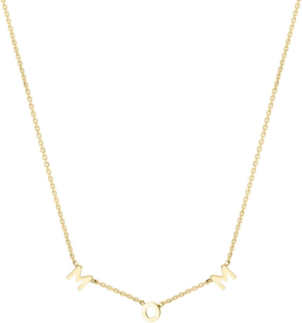 10k Yellow Gold 1.2mm MOM Link Charm Chain Necklace 16