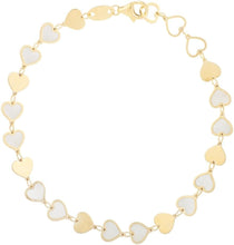 Load image into Gallery viewer, 14k Yellow Gold 6mm Mother Of Pearl Mirror Heart Link Bracelet, Adjustable 6.5" - 7.25 Inch
