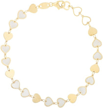 Load image into Gallery viewer, 14k Yellow Gold 6mm Mother Of Pearl Mirror Heart Link Bracelet, Adjustable 6.5" - 7.25 Inch
