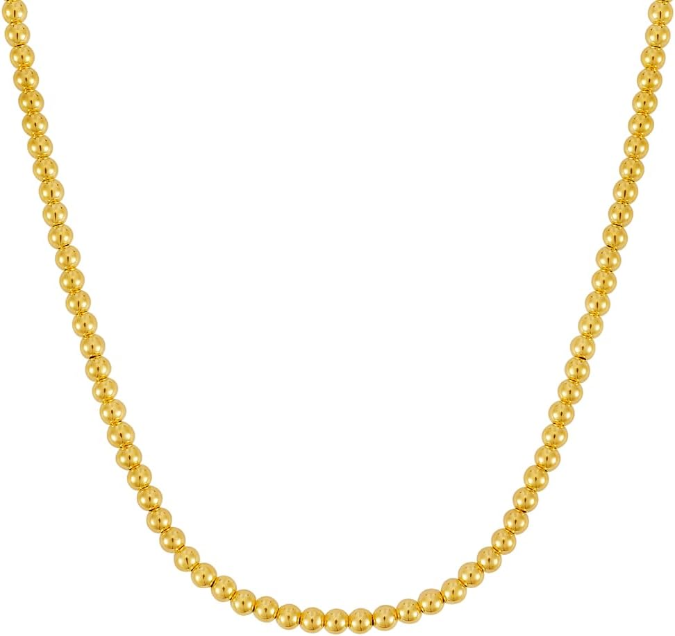 14k Yellow Gold 4mm Shiny High Polish Bead Chain Necklace 16