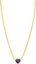 Load image into Gallery viewer, 14k Yellow Gold Heart Shape Gemstone Pendant Chain Necklace, 16” - 18 Inch - (Blue Topaz, Amethyst, Garnet, Citrine, or White Topaz)
