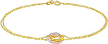 Load image into Gallery viewer, 14k Tri-Color Gold 8.5mm Tri-Tone Trinity Ring Link Bracelet, 7.5 Inch
