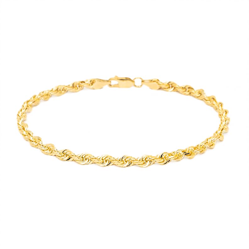 10k Yellow Gold 5mm Hollow Rope Chain Bracelet or Anklet