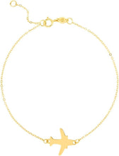 Load image into Gallery viewer, Italian 14k Yellow Gold 11.8mm Polished Airplane Charm Bracelet, Adjustable 6.25" - 7 Inch
