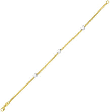 Load image into Gallery viewer, 14k Two-Tone Gold 5.4mm Heart Station 1.9mm Bead Link Bracelet, 7 Inch
