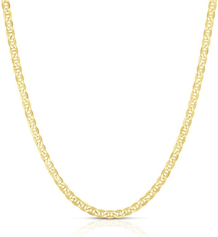 10k Yellow Gold 1.7mm Solid Anchor Mariner Mirror Chain Necklace