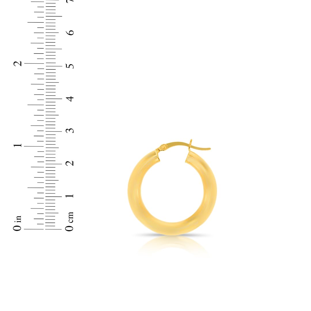 14k Yellow Gold 4mm High Polish Round Tube Hoop Earrings